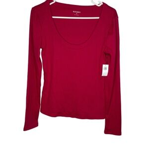 Old Navy Pink Fitted Blouse with Short Sleeves